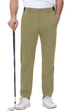 YSENTO Herren Golf Stretchhose Slim-Fit Leichte Elastische Taille Casual Sporthose Golfhose Lang mit Taschen(Dunkel Khaki,38) von YSENTO