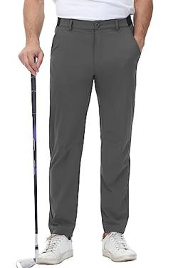 YSENTO Herren Golf Stretchhose Slim-Fit Leichte Elastische Taille Casual Sporthose Golfhose Lang mit Taschen(Dunkelgrau,34) von YSENTO