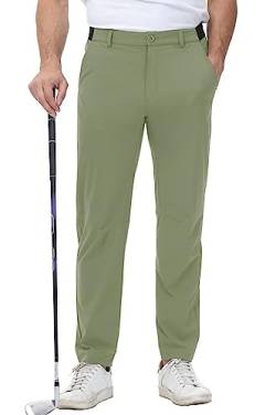 YSENTO Herren Golf Stretchhose Slim-Fit Leichte Elastische Taille Casual Sporthose Golfhose Lang mit Taschen(Erbsengrün,36) von YSENTO