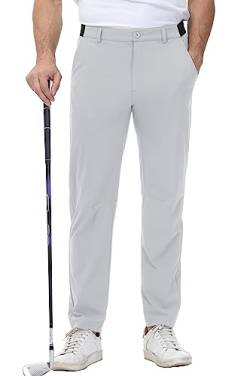 YSENTO Herren Golf Stretchhose Slim-Fit Leichte Elastische Taille Casual Sporthose Golfhose Lang mit Taschen(Hellgrau,36) von YSENTO