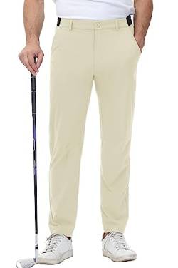 YSENTO Herren Golf Stretchhose Slim-Fit Leichte Elastische Taille Casual Sporthose Golfhose Lang mit Taschen(Khaki,32) von YSENTO
