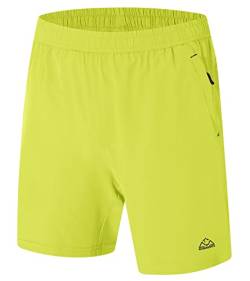 YSENTO Herren Kurze Sporthose Laufshorts Gymshorts Trainingsshorts Outdoor Joggingshorts mit Reißverschlusstaschen(Fluoreszierendes Grün,M) von YSENTO