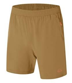 YSENTO Herren Kurze Sporthose Laufshorts Gymshorts Trainingsshorts Outdoor Joggingshorts mit Reißverschlusstaschen(Khaki,L) von YSENTO