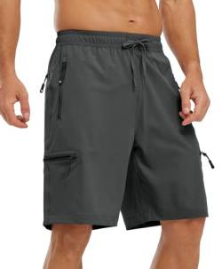 YSENTO Herren Kurze Wanderhose Leichte Sommer Kurze Outdoor Cargohose Schnelltrocknend Kurze Trekkinghose Sporthose mit Reißverschlusstaschen(Dunkelgrau,2XL) von YSENTO