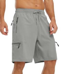 YSENTO Herren Kurze Wanderhose Leichte Sommer Kurze Outdoor Cargohose Schnelltrocknend Kurze Trekkinghose Sporthose mit Reißverschlusstaschen(Hellgrau,L) von YSENTO