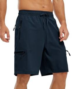 YSENTO Herren Kurze Wanderhose Leichte Sommer Kurze Outdoor Cargohose Schnelltrocknend Kurze Trekkinghose Sporthose mit Reißverschlusstaschen(Marine,2XL) von YSENTO