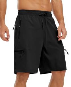 YSENTO Herren Kurze Wanderhose Leichte Sommer Kurze Outdoor Cargohose Schnelltrocknend Kurze Trekkinghose Sporthose mit Reißverschlusstaschen(Schwarz,L) von YSENTO