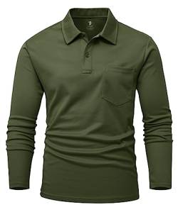 YSENTO Herren Langarm Golf Polo Shirts Schnelltrocknen Outdoor Funktionelle Atmungsaktive Leichte Sport Tennis Arbeit Shirts Tops(Armeegrün,3XL) von YSENTO
