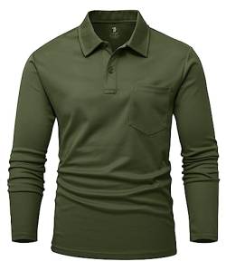 YSENTO Herren Langarm Golf Polo Shirts Schnelltrocknen Outdoor Funktionelle Atmungsaktive Leichte Sport Tennis Arbeit Shirts Tops(Armeegrün,XL1) von YSENTO