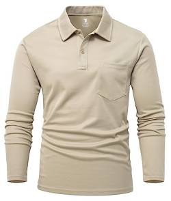 YSENTO Herren Langarm Golf Polo Shirts Schnelltrocknen Outdoor Funktionelle Atmungsaktive Leichte Sport Tennis Arbeit Shirts Tops(Khaki,2XL) von YSENTO