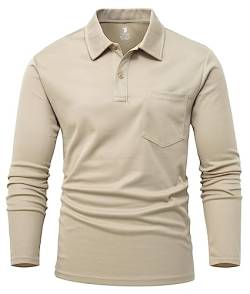 YSENTO Herren Langarm Golf Polo Shirts Schnelltrocknen Outdoor Funktionelle Atmungsaktive Leichte Sport Tennis Arbeit Shirts Tops(Khaki,3XL) von YSENTO