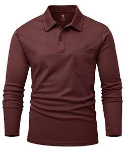 YSENTO Herren Langarm Golf Polo Shirts Schnelltrocknen Outdoor Funktionelle Atmungsaktive Leichte Sport Tennis Arbeit Shirts Tops(Weinrot,M) von YSENTO