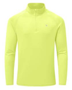 YSENTO Herren Langarmshirt Sport Laufshirt 1/4 Zip Trainingsshirt Funktionsshirt Gym Jogging Top Atmungsaktiv Wandershirts(Fluoreszierendes Grün,2XL) von YSENTO