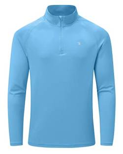 YSENTO Herren Langarmshirt Sport Laufshirt 1/4 Zip Trainingsshirt Funktionsshirt Gym Jogging Top Atmungsaktiv Wandershirts(Mittelblau,S) von YSENTO