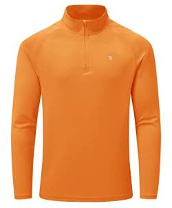 YSENTO Herren Langarmshirt Sport Laufshirt 1/4 Zip Trainingsshirt Funktionsshirt Gym Jogging Top Atmungsaktiv Wandershirts(Orange,L) von YSENTO
