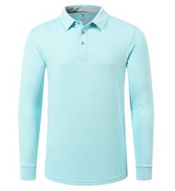 YSENTO Herren Poloshirt Langarm T-Shirt Warm Atmungsaktiv Outdoor Polohemd Golf Tennis Freizeit Polo Shirt(Himmelblau,L) von YSENTO