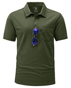 YSENTO Herren Poloshirts Kurzarm Golfshirts Atmungsaktiv Funktionell Tennis Arbeit Casual T-Shirts mit Brillenhalter(Armeegrün,2XL) von YSENTO