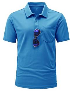 YSENTO Herren Poloshirts Kurzarm Golfshirts Atmungsaktiv Funktionell Tennis Arbeit Casual T-Shirts mit Brillenhalter(Blau,L) von YSENTO