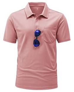 YSENTO Herren Poloshirts Kurzarm Golfshirts Atmungsaktiv Funktionell Tennis Arbeit Casual T-Shirts mit Brillenhalter(Staubrosa,L1) von YSENTO