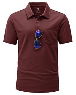 YSENTO Herren Poloshirts Kurzarm Golfshirts Atmungsaktiv Funktionell Tennis Arbeit Casual T-Shirts mit Brillenhalter(Weinrot,3XL) von YSENTO