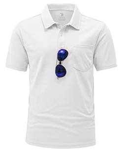 YSENTO Herren Poloshirts Kurzarm Golfshirts Atmungsaktiv Funktionell Tennis Arbeit Casual T-Shirts mit Brillenhalter(Weiß,M1) von YSENTO