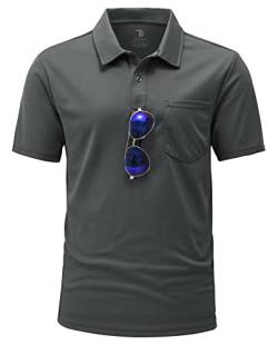 YSENTO Herren Poloshirts Kurzarm Polohemd T Shirts Golf Polo Slim Fit Tennis Polo T-Shirts mit Tasche(Dunkelgrau,2XL) von YSENTO