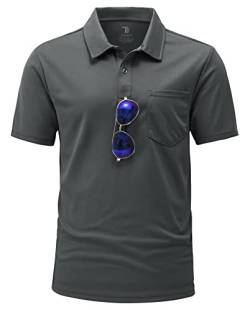 YSENTO Herren Poloshirts Kurzarm Polohemd T Shirts Golf Polo Slim Fit Tennis Polo T-Shirts mit Tasche(Dunkelgrau,M) von YSENTO