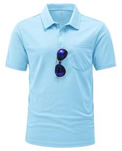 YSENTO Herren Poloshirts Kurzarm Polohemd T Shirts Golf Polo Slim Fit Tennis Polo T-Shirts mit Tasche(Himmelblau,2XL) von YSENTO