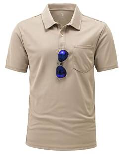YSENTO Herren Poloshirts Kurzarm Polohemd T Shirts Golf Polo Slim Fit Tennis Polo T-Shirts mit Tasche(Khaki,3XL) von YSENTO