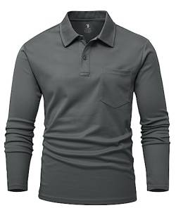 YSENTO Herren Poloshirts Langarm Golfshirts Schnelltrocknend Atmungsaktiv Outdoor Funktionell Tennis Arbeit Casual Polo T-Shirts Tops mit Brillenhalter(Dunkelgrau,3XL1) von YSENTO