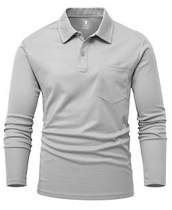 YSENTO Herren Poloshirts Langarm Golfshirts Schnelltrocknend Atmungsaktiv Outdoor Funktionell Tennis Arbeit Casual Polo T-Shirts Tops mit Brillenhalter(Hellgrau,M) von YSENTO