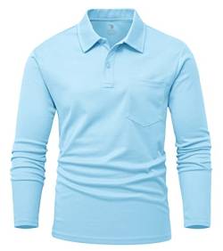 YSENTO Herren Poloshirts Langarm Golfshirts Schnelltrocknend Atmungsaktiv Outdoor Funktionell Tennis Arbeit Casual Polo T-Shirts Tops mit Brillenhalter(Himmelblau,2XL) von YSENTO