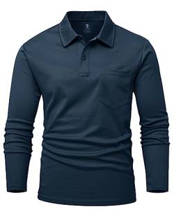 YSENTO Herren Poloshirts Langarm Golfshirts Schnelltrocknend Atmungsaktiv Outdoor Funktionell Tennis Arbeit Casual Polo T-Shirts Tops mit Brillenhalter(Marine,3XL) von YSENTO