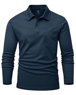 YSENTO Herren Poloshirts Langarm Golfshirts Schnelltrocknend Atmungsaktiv Outdoor Funktionell Tennis Arbeit Casual Polo T-Shirts Tops mit Brillenhalter(Marine,L) von YSENTO