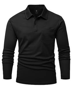 YSENTO Herren Poloshirts Langarm Golfshirts Schnelltrocknend Atmungsaktiv Outdoor Funktionell Tennis Arbeit Casual Polo T-Shirts Tops mit Brillenhalter(Schwarz,L) von YSENTO