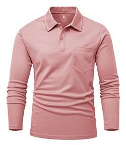 YSENTO Herren Poloshirts Langarm Golfshirts Schnelltrocknend Atmungsaktiv Outdoor Funktionell Tennis Arbeit Casual Polo T-Shirts Tops mit Brillenhalter(Staubrosa,S) von YSENTO