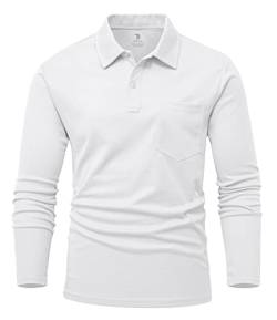 YSENTO Herren Poloshirts Langarm Golfshirts Schnelltrocknend Atmungsaktiv Outdoor Funktionell Tennis Arbeit Casual Polo T-Shirts Tops mit Brillenhalter(Weiß,3XL) von YSENTO