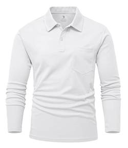 YSENTO Herren Poloshirts Langarm Golfshirts Schnelltrocknend Atmungsaktiv Outdoor Funktionell Tennis Arbeit Casual Polo T-Shirts Tops mit Brillenhalter(Weiß,L) von YSENTO