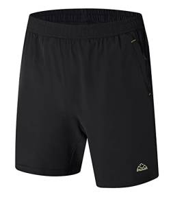 YSENTO Herren Sport Shorts Kurze Sporthose Trainingsshorts Schnell Trocknend Laufshorts mit Reißverschlusstasch(02schwarz,L) von YSENTO