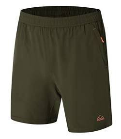 YSENTO Herren Sport Shorts Kurze Sporthose Trainingsshorts Schnell Trocknend Laufshorts mit Reißverschlusstasch(Militärgrün,L) von YSENTO