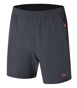 YSENTO Herren Sport Shorts Kurze Sporthose Trainingsshorts Schnell Trocknend Laufshorts mit Reißverschlusstasch(dunkelgrau,M) von YSENTO