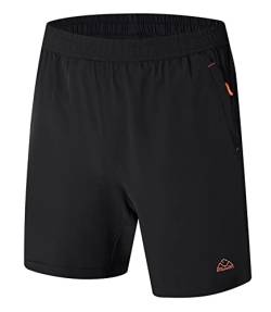 YSENTO Herren Sport Shorts Kurze Sporthose Trainingsshorts Schnell Trocknend Laufshorts mit Reißverschlusstasch(schwarz,2XL) von YSENTO