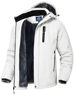 YSENTO Herren Winterjacke Wasserdichte Winddichte Skijacke Fleece Outdoor Softshelljacke Funktionsjacke mit Kapuze(Weiß,L) von YSENTO