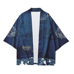 Männer Sommer Kimono 2 Teile Outfit kurzärmliges T-Shirts Freizeitanzug Funktionsshirt Shorts Set Japanisch Schlafanzug Klassische Gedruckt Cardigan Formal Jacke Tops von YSJZBS