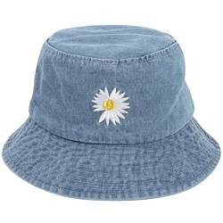Damen 90er Jahre Trendy Washed Denim Bucket Hats Packable Beach Sun Hüte Sommer Herbst, Daisy-medium Blue, Einheitsgröße von YSKIZA