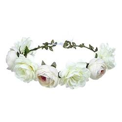 YSTrillion Boho Blumenkrone,Bridal Headpiece,Blumen Stirnband Haarband,Blumenkranz Krone Stirnband,Frauen Mädchen Braut Rosen Blumen(Weiß) von YSTrillion