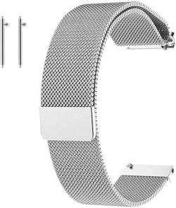 YSTrillion Edelstahl Uhrenarmband Mesh,Schnellverschluss Armband,Edelstahlarmband für Uhr,Ersatz Metall Armband Mit Magnetverschluss Smartwatch Ersatzband für Damen Herren 22MM Silber von YSTrillion