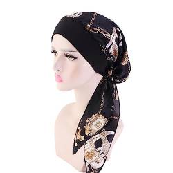 YSTrillion Kopftuch Turban Damen Sommer Bedruckte Schal Turban Kopftücher Headwear Elastische Kopfbedeckung Chemo Damen für Chemo Haarausfall-Schwarz von YSTrillion