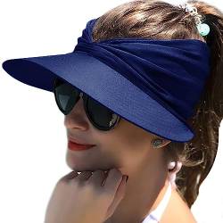 YSTrillion Visor Hat,Sonnenhut Damen Sonnenschutz Strandhut Breite Krempe Sonnenmütze mit UV-Schutz für Sport Golf Tennis Outdoor Strand 56-65CM(Marineblau) von YSTrillion