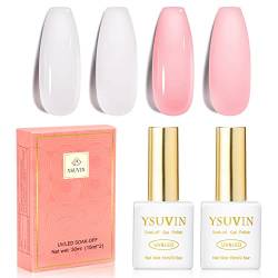 YSUVIN 15ML Gelee UV Nagellack, 2 Stück Rosa Milky Transparent Gel Nagellack Set, Soak Off UV Gellack für Frauen Home Hochzeitsfeier DIY Nail Art Salon Maniküre Geschenke von YSUVIN